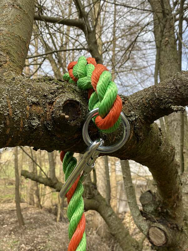 Tellerschaukel mit Ring und FwkH; 24mm PPM-Seil grün/orange